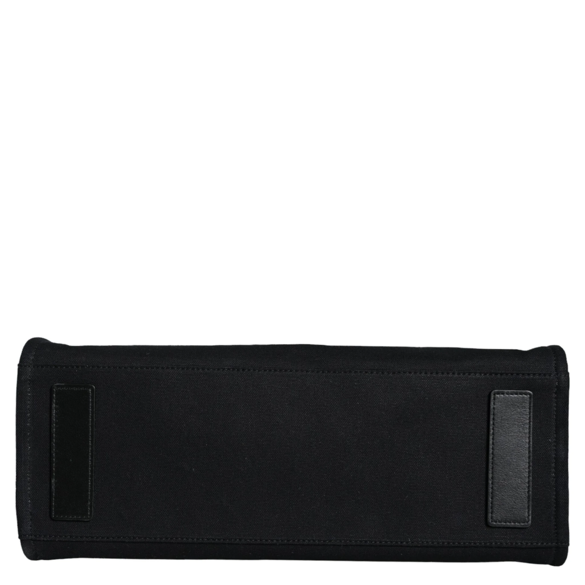 Black Top Handle Canvas Leather Logo Crossbody Tote Bag