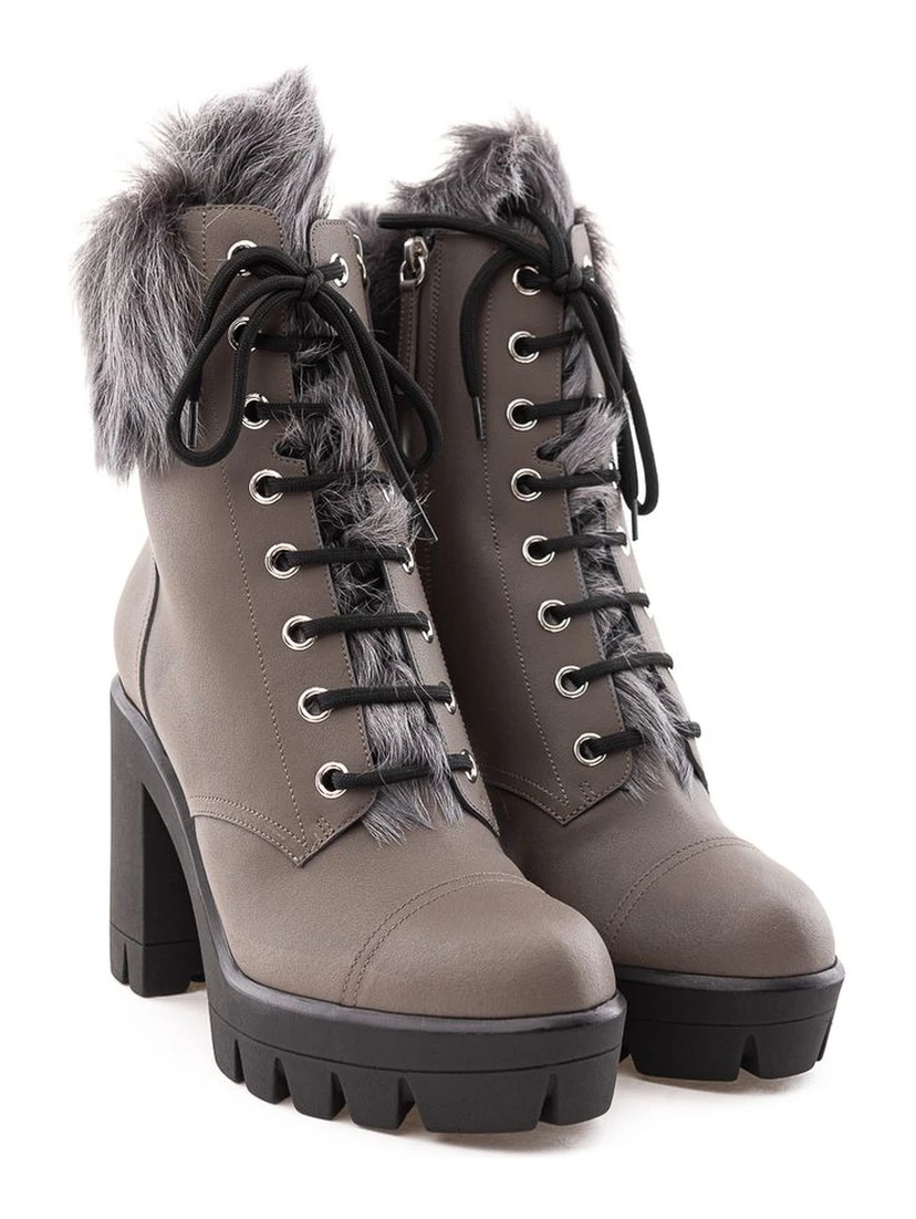 Beige Eco Leather Lace-Up Boots
