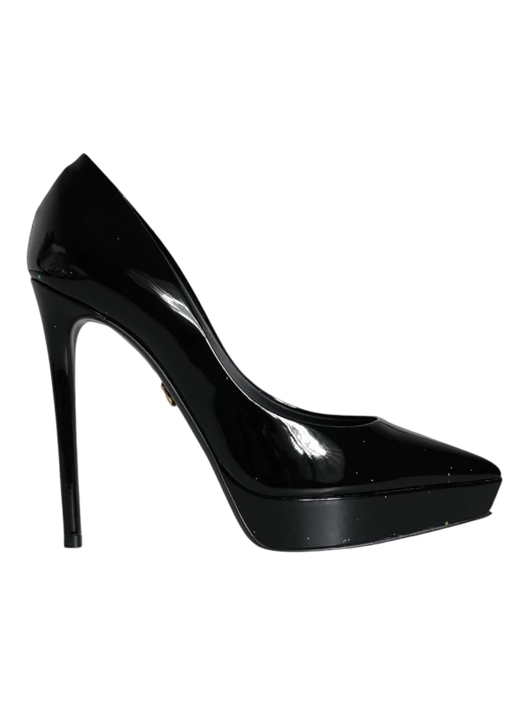 Black Leather Platform Heels Pumps Shoes