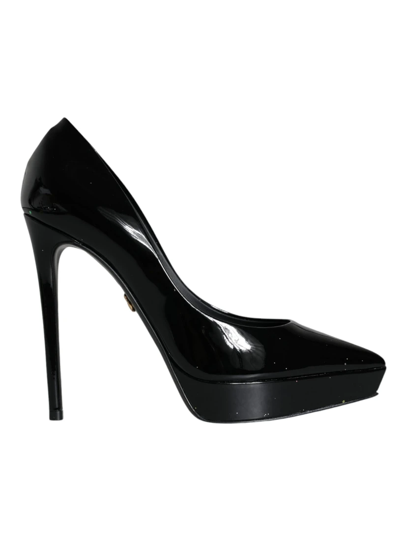 Black Leather Platform Heels Pumps Shoes