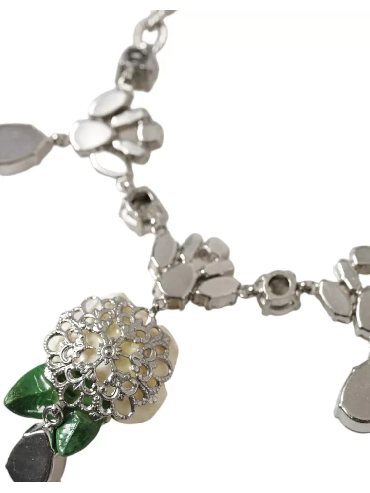 Silver Brass Clear Crystal Roses Pendants Necklace alternative