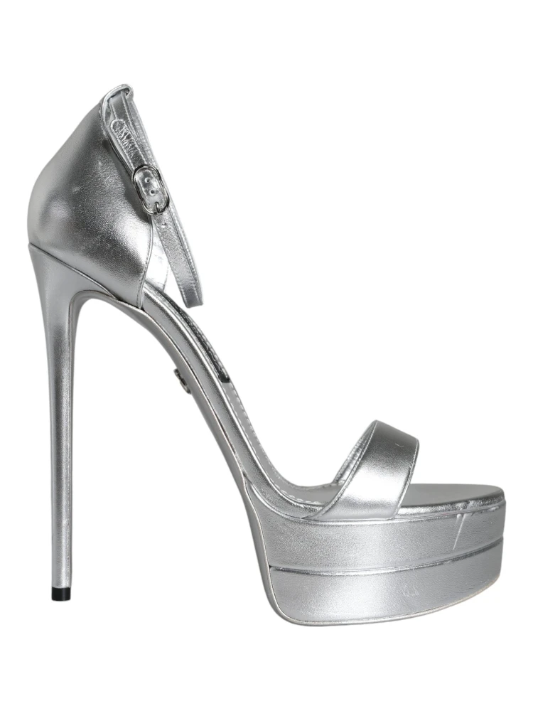 Silver Leather Platform Keira Sandals Shoes