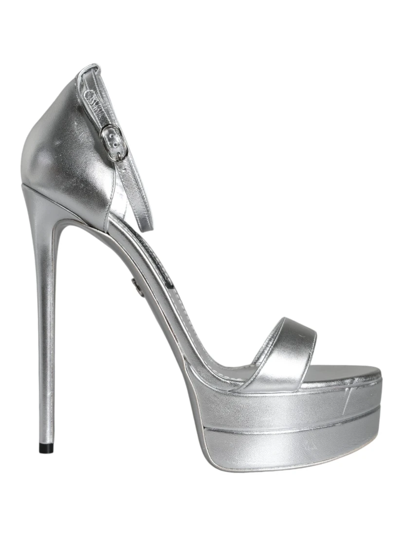 Silver Leather Platform Keira Sandals Shoes