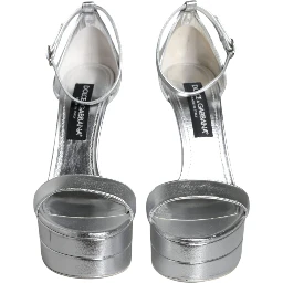 Silver Leather Platform Keira Sandals Shoes