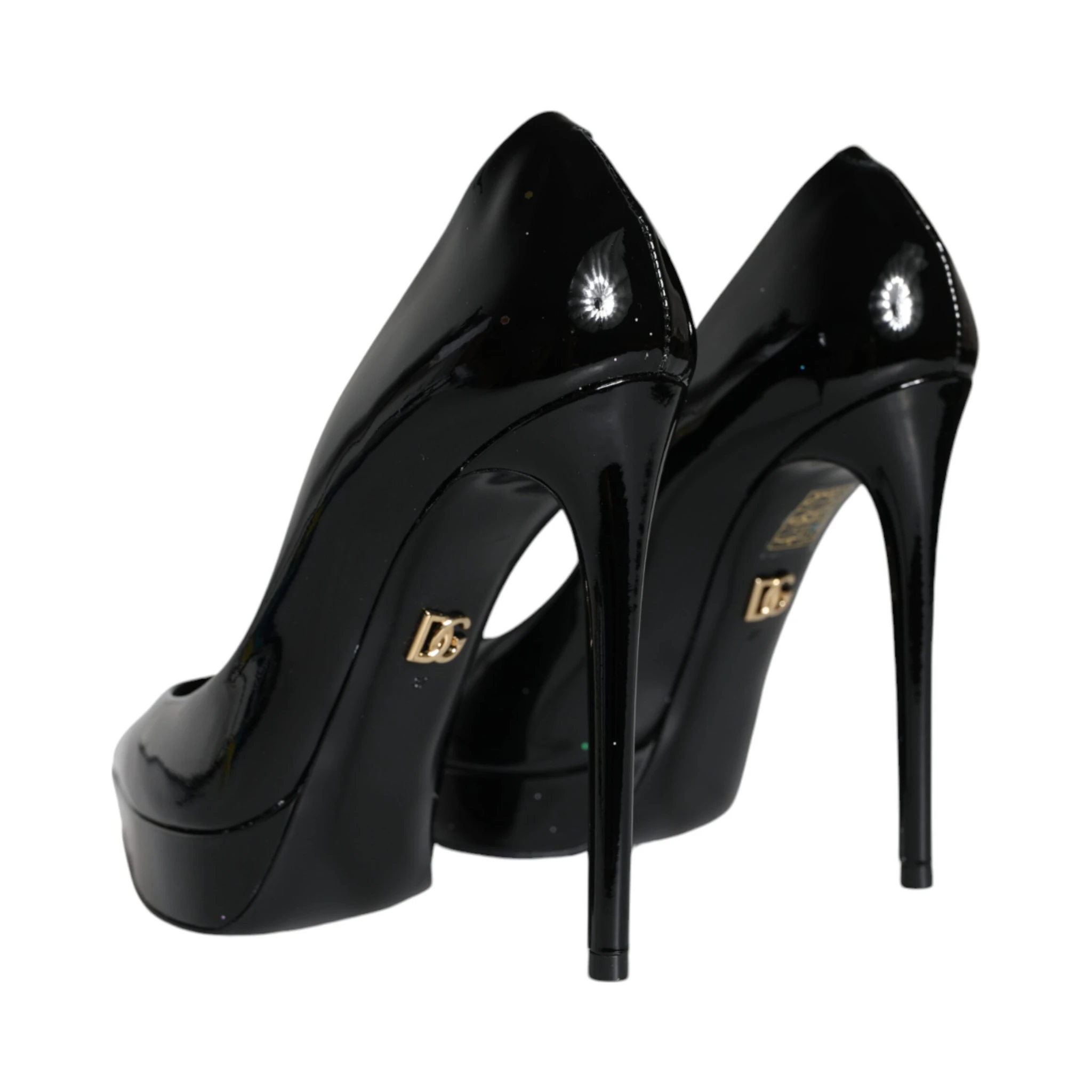 Black Leather Platform Heels Pumps Shoes