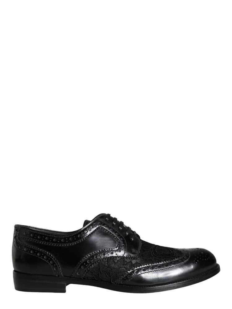 Black Leather Floral Lace Dress Formal Shoes