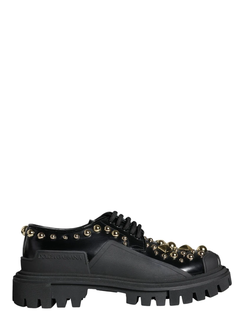 Black Leather Trekking Derby Embellished Shoes