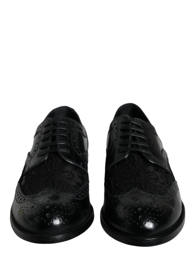 Black Leather Floral Lace Dress Formal Shoes alternative