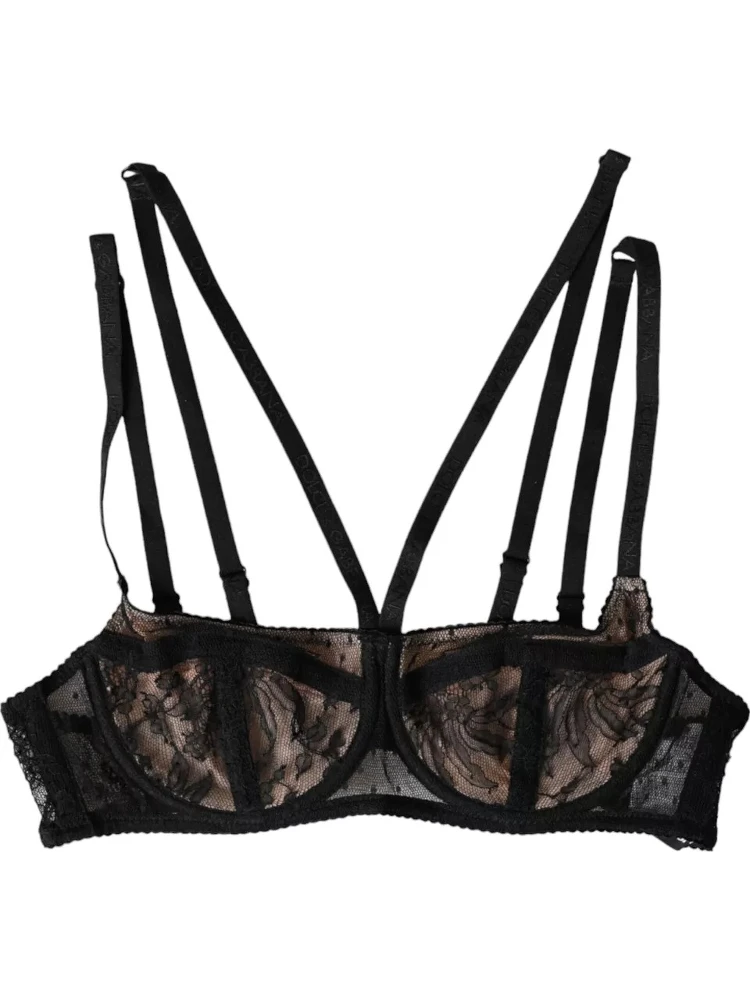Black Floral Lace Nylon Balconcino Bra Underwear alternative