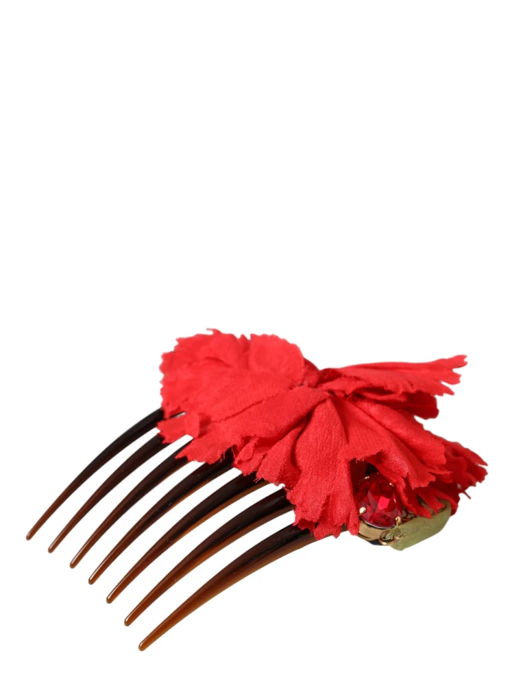 Red Silk Floral Gold Brass Women Hair Comb alternative