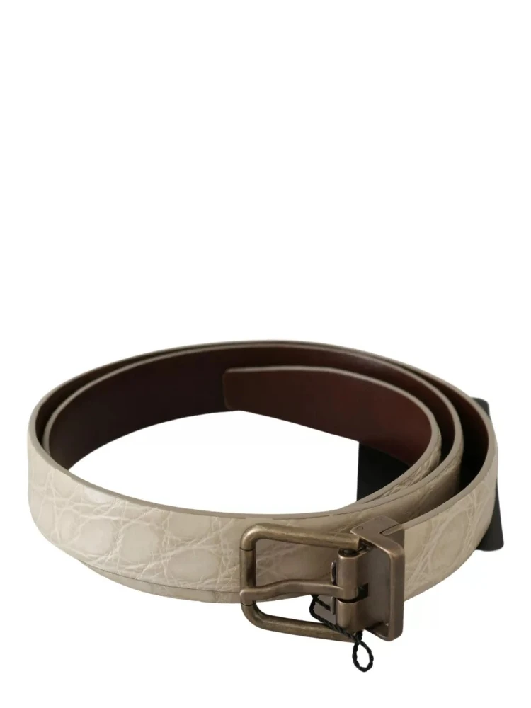 Cream Beige Gold Buckle Waist Leather Belt