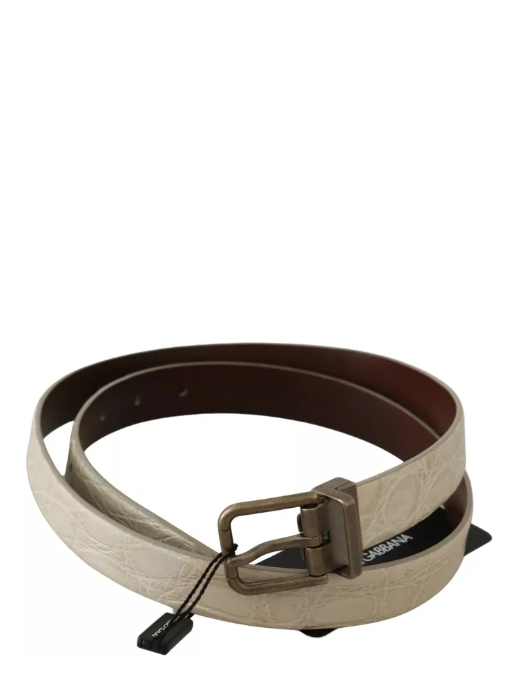 Cream Beige Gold Buckle Waist Leather Belt alternative