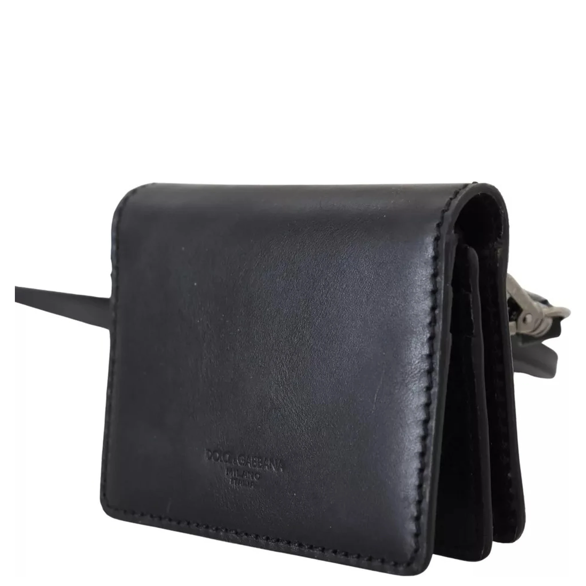 Black Leather Bifold Shoulder Sling Women Wallet