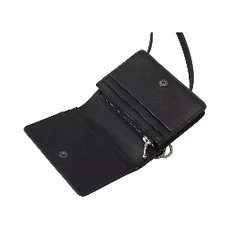 Black Leather Bifold Shoulder Sling Women Wallet