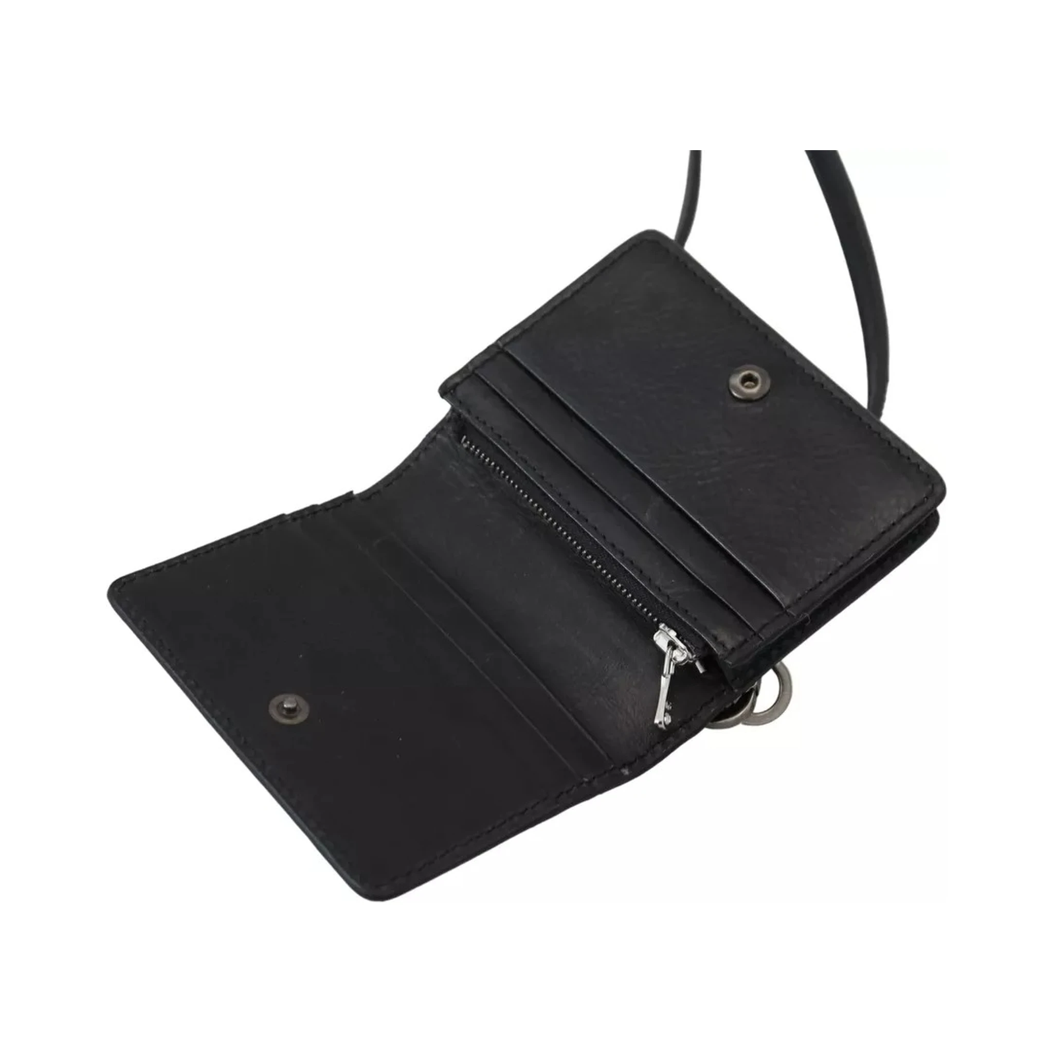 Black Leather Bifold Shoulder Sling Women Wallet