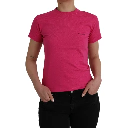 Pink Cotton Crew Neck Short Sleeves Tee Top T-shirt
