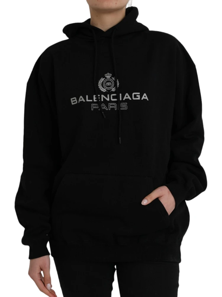 Black Cotton Logo Hooded Pullover Sweatshirt Sweater