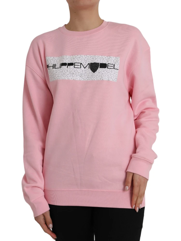 Pink Cotton Logo Long Sleeves Pullover Sweater