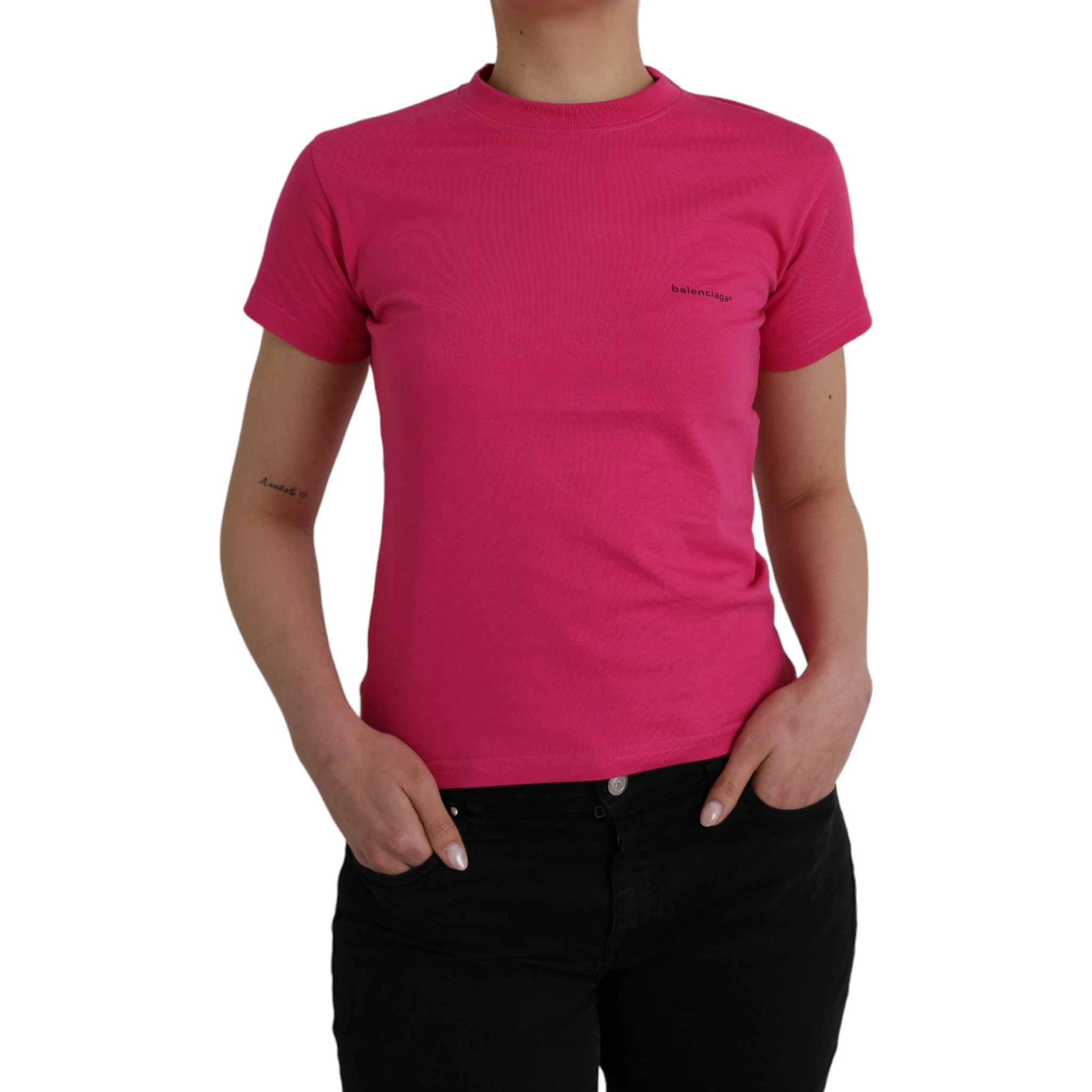 Pink Cotton Crew Neck Short Sleeves Tee Top T-shirt