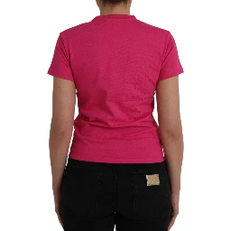 Pink Cotton Crew Neck Short Sleeves Tee Top T-shirt