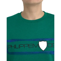 Green Cotton Logo Print Long Sleeves Pullover Sweater