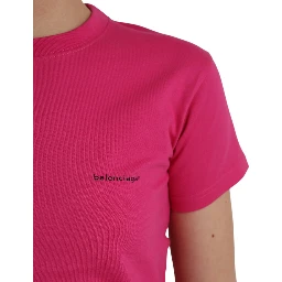 Pink Cotton Crew Neck Short Sleeves Tee Top T-shirt