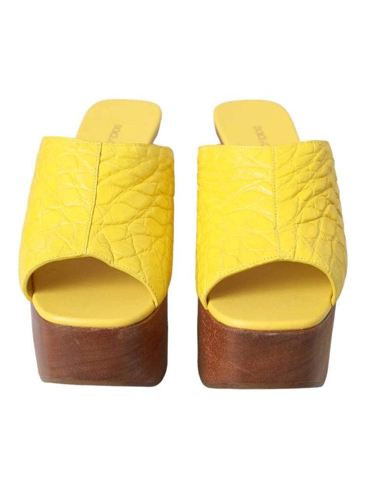 Yellow Leather Wood Mule Wedge Slides Shoes alternative
