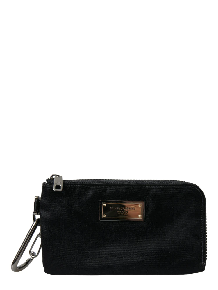 Black Nylon Logo Plaque Keyring Pouch Clutch Bags