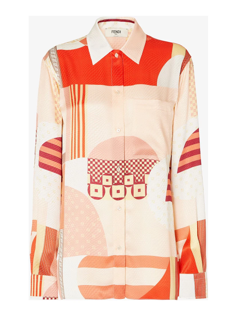 Abstract-pattern button-up shirt