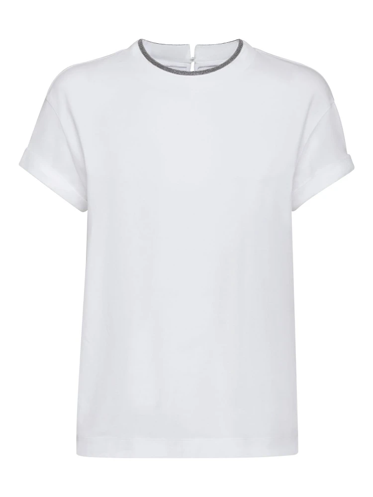 Cotton t-shirt with embroidery collar