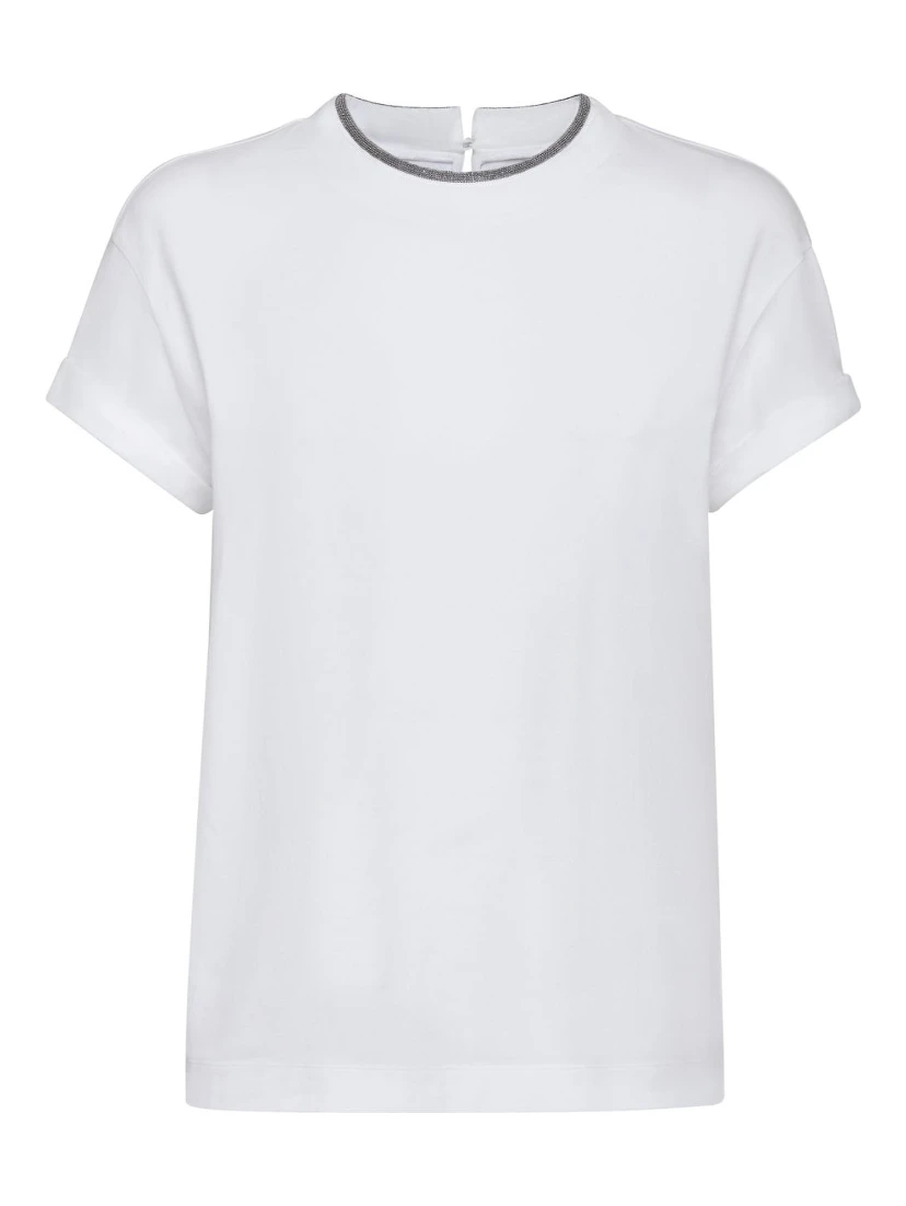 Cotton t-shirt with embroidery collar