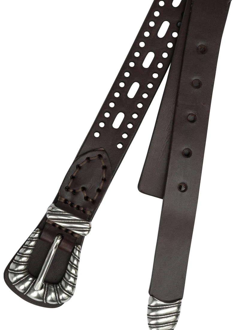 Leather belt with perforated details