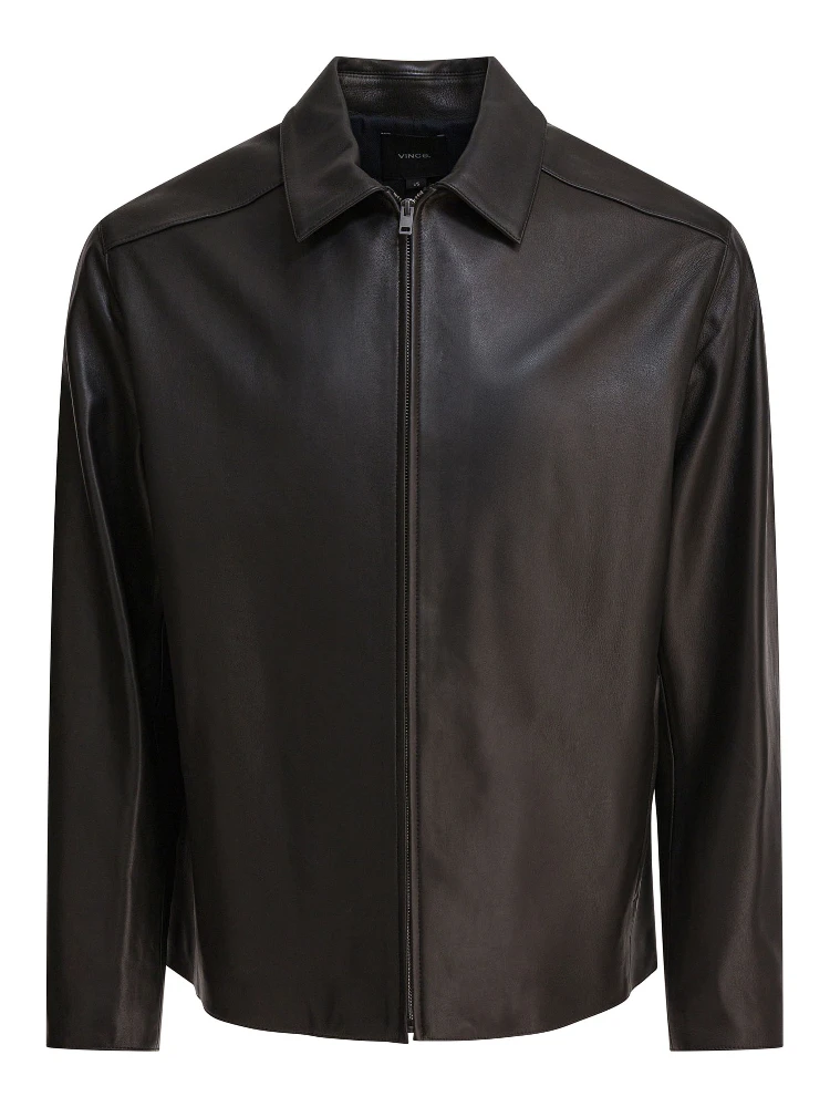 Leather jacket with zipper