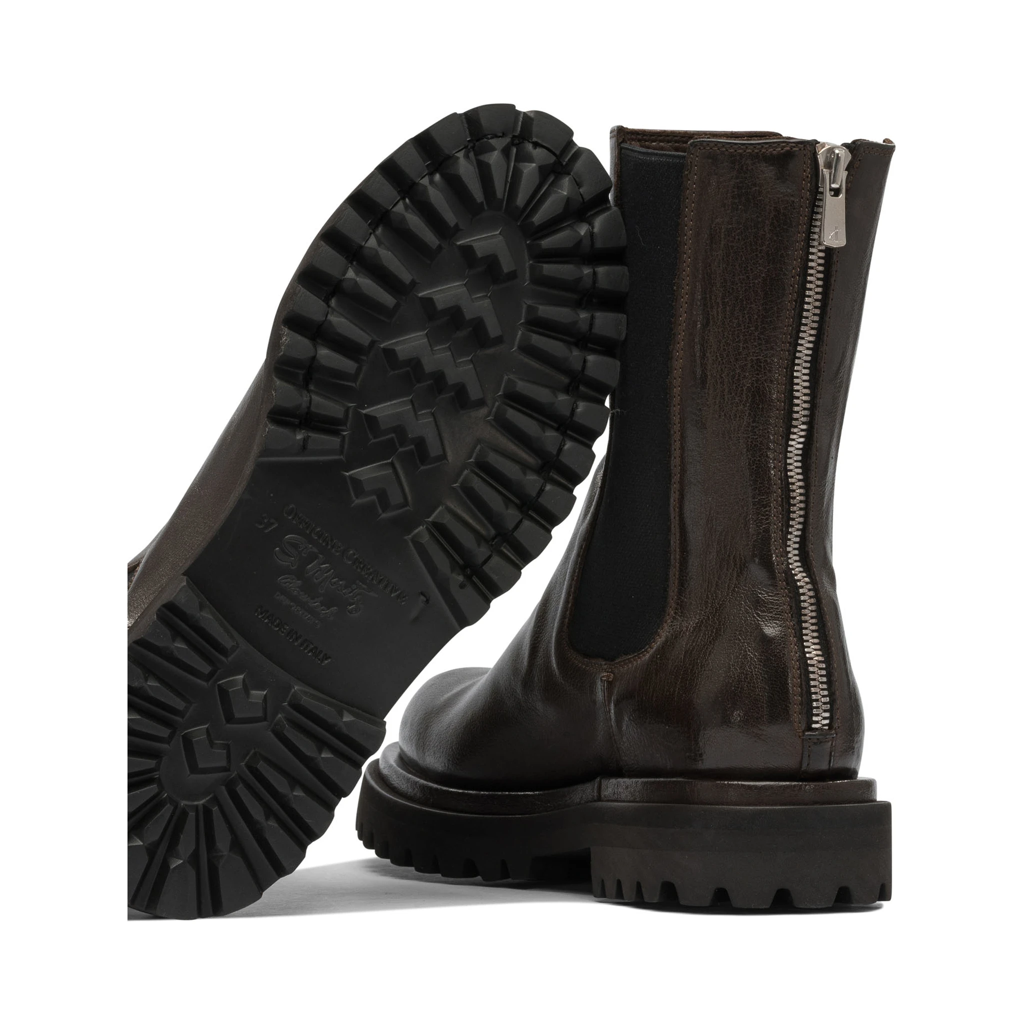 "Wisal DD 122" zippered ankle boots.