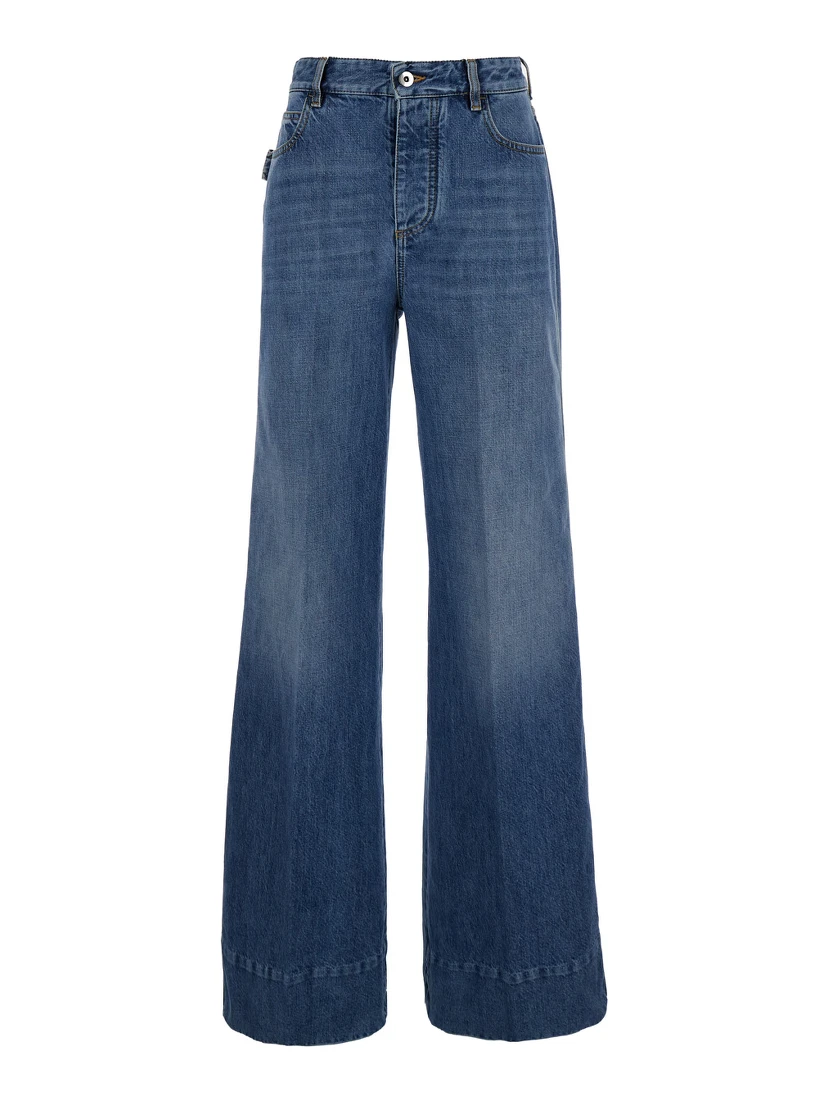 Blue Palazzo Pants with Logo Patch in Denim Woman