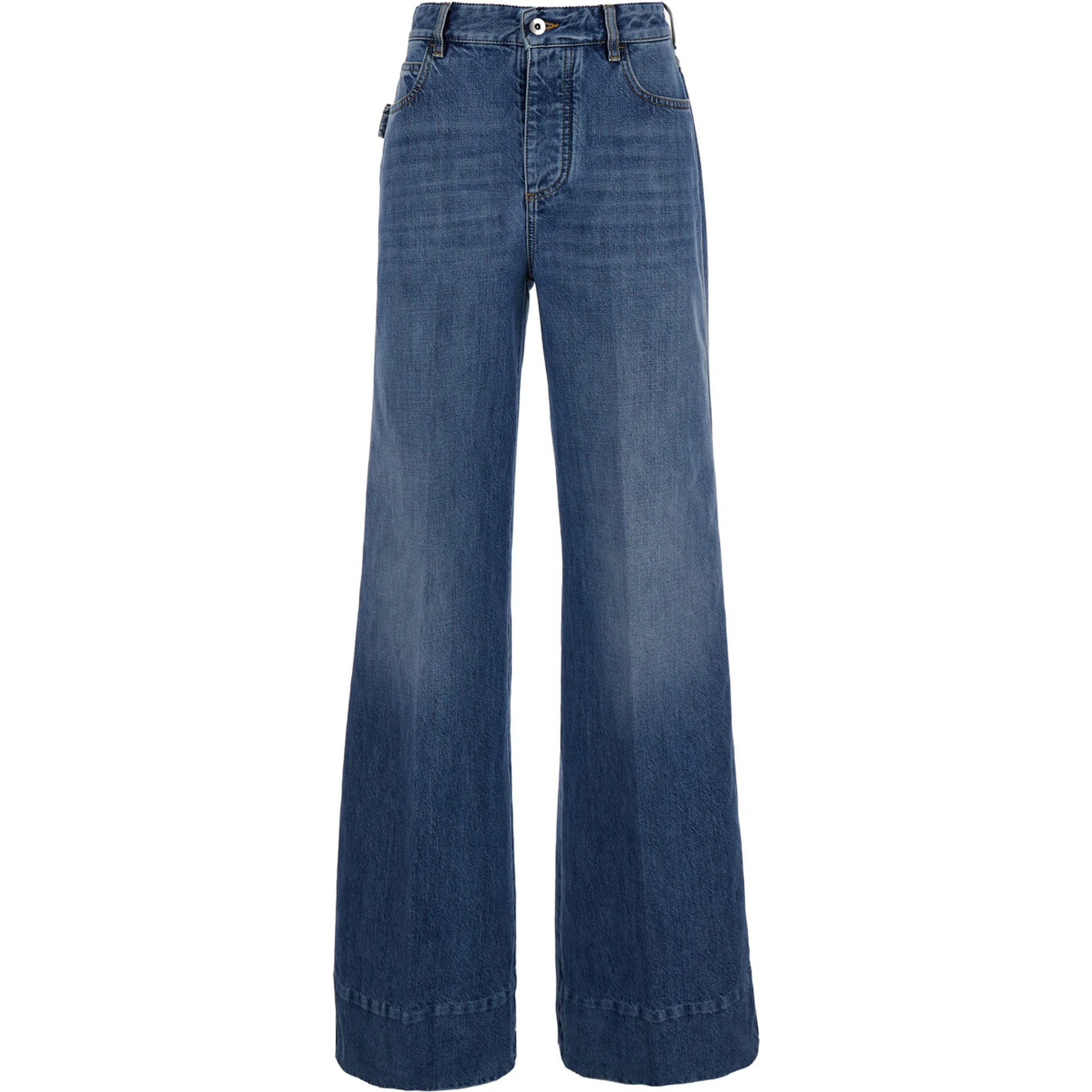 Blue Palazzo Pants with Logo Patch in Denim Woman