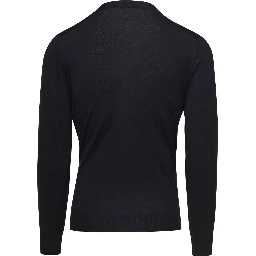 Blue V Neck Long Sleeves Cardigan in Wool Man Gaudenzi