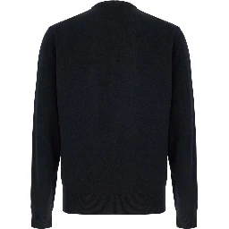 Dark Blue Crewneck Sweater in Merino Wool and Silk Blend Man