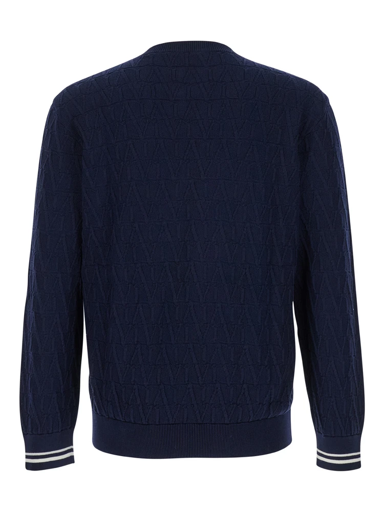 Blue Crewneck Sweater in Jacquard Toile Iconographique Man alternative