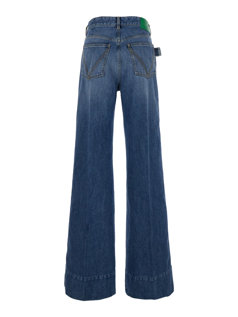Blue Palazzo Pants with Logo Patch in Denim Woman