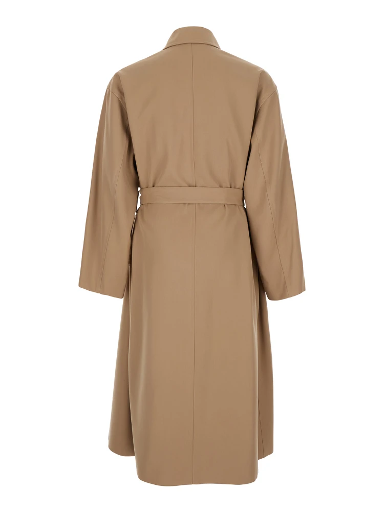 Beige Double Breasted Trench with Belt in Wool Man alternative