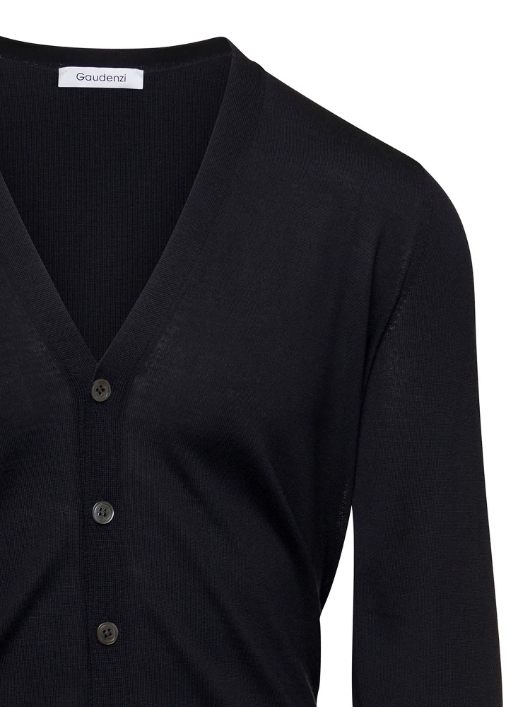 Blue V Neck Long Sleeves Cardigan in Wool Man Gaudenzi alternative
