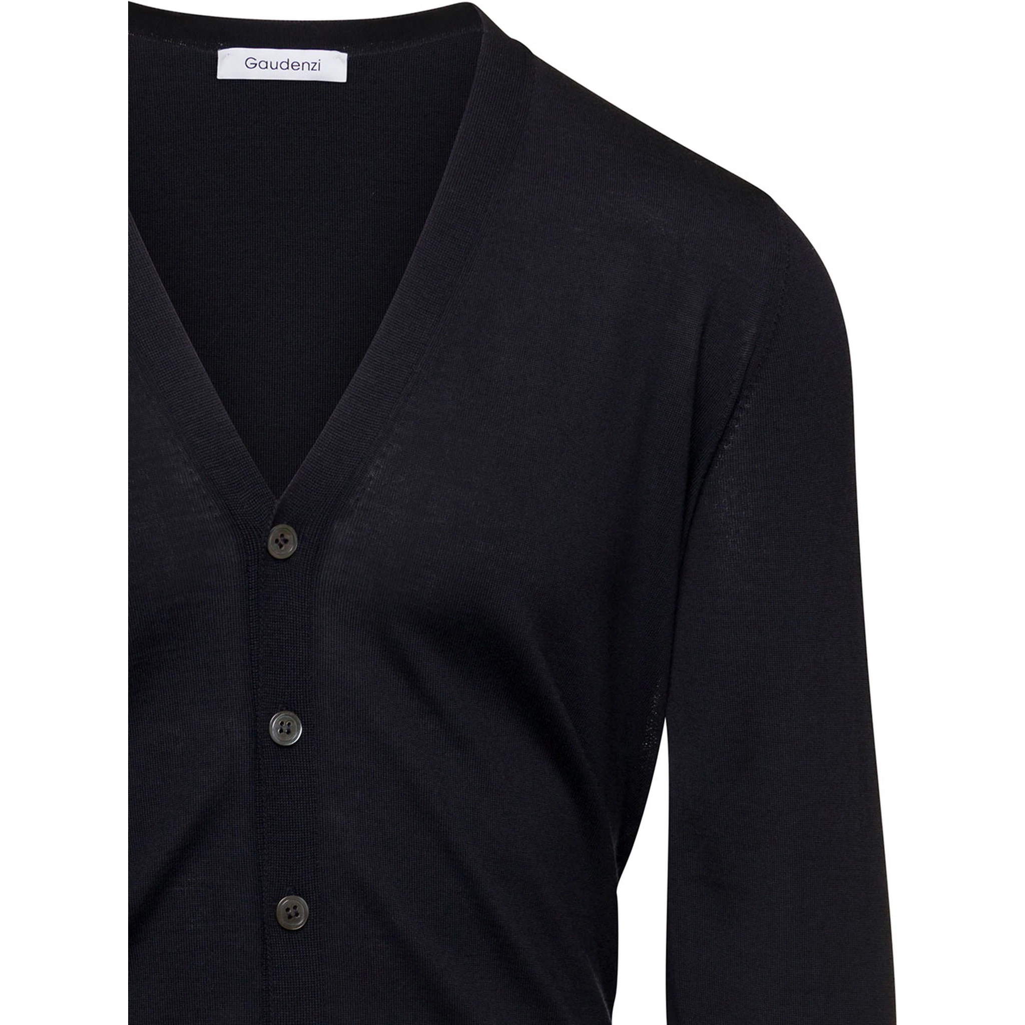 Blue V Neck Long Sleeves Cardigan in Wool Man Gaudenzi