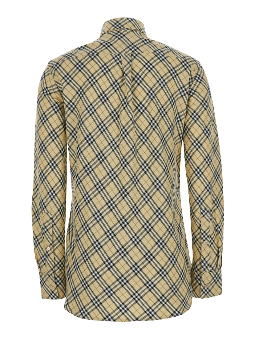 Beige Oversize Shirt with All-Over Check Motiv in Cotton Woman