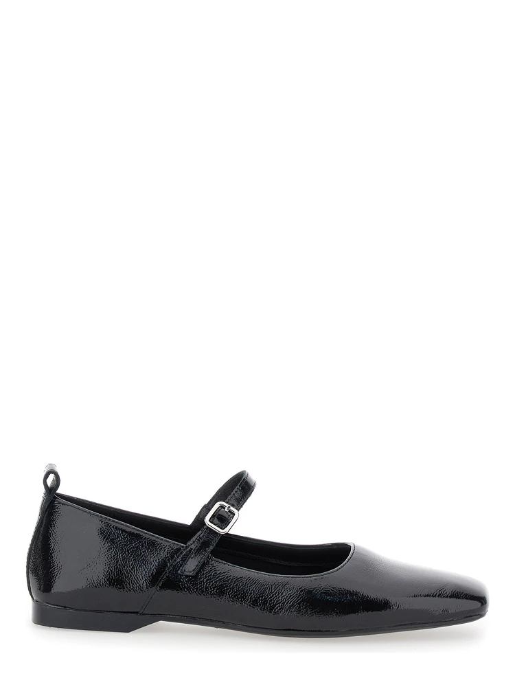 Delia Black Ballerinas with Adjustable Strap in Shiny Leather Woman