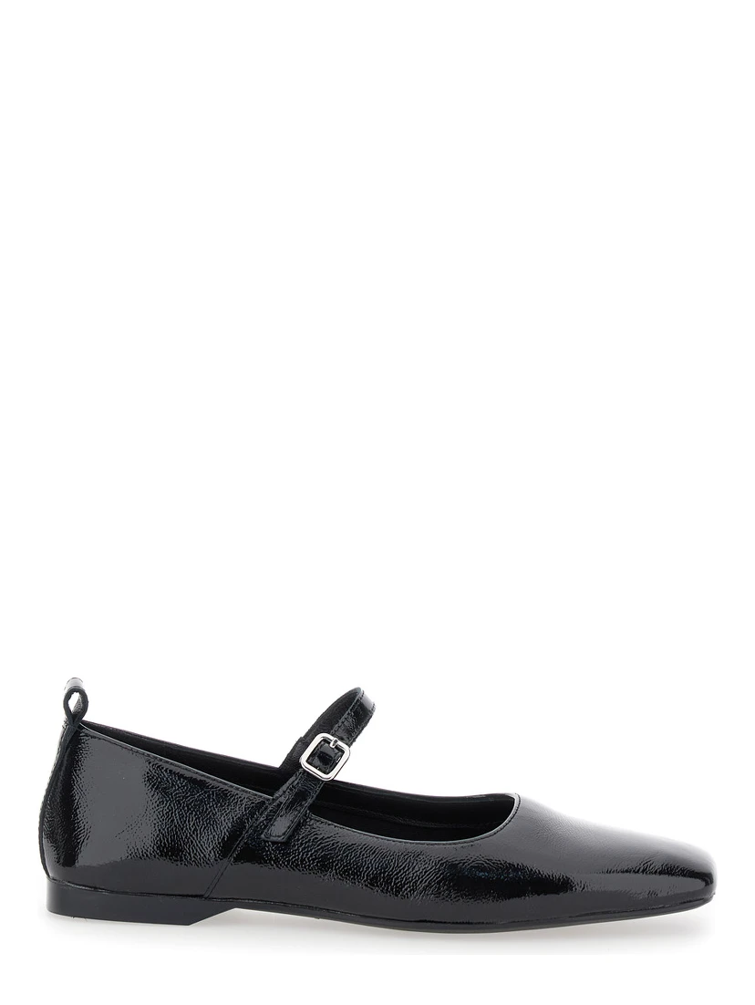 Delia Black Ballerinas with Adjustable Strap in Shiny Leather Woman