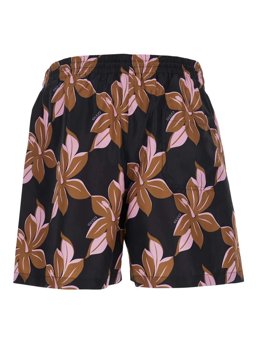 Multicolor Swimsuit with Drawstring and All-Over Floral Print in Tech Fabric Man