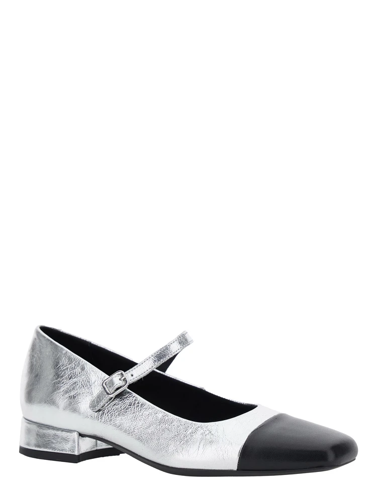 Debby Silver Colored Slingback Pump with Adjustable Strap in Leather Woman alternative