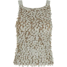 Beige Sleeveless Rhinestoned Top in Tech Fabric Stretch Woman