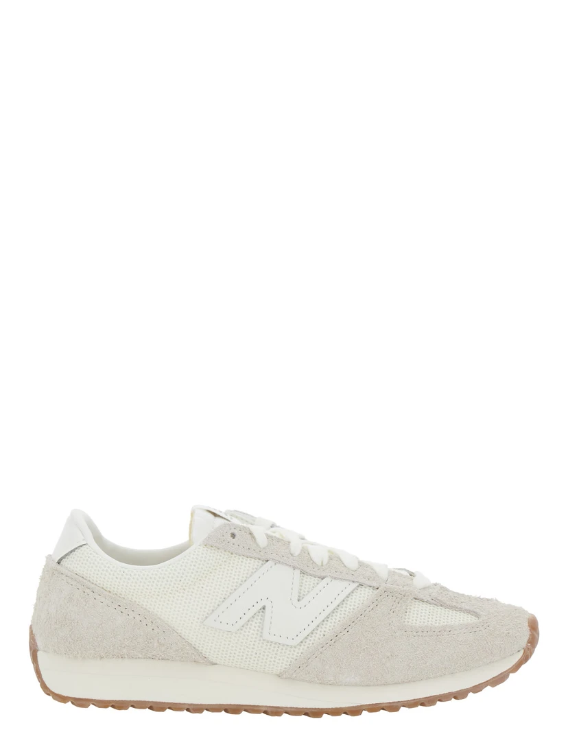 White Low Top Sneakers with Logo Patch in Suede Unisex